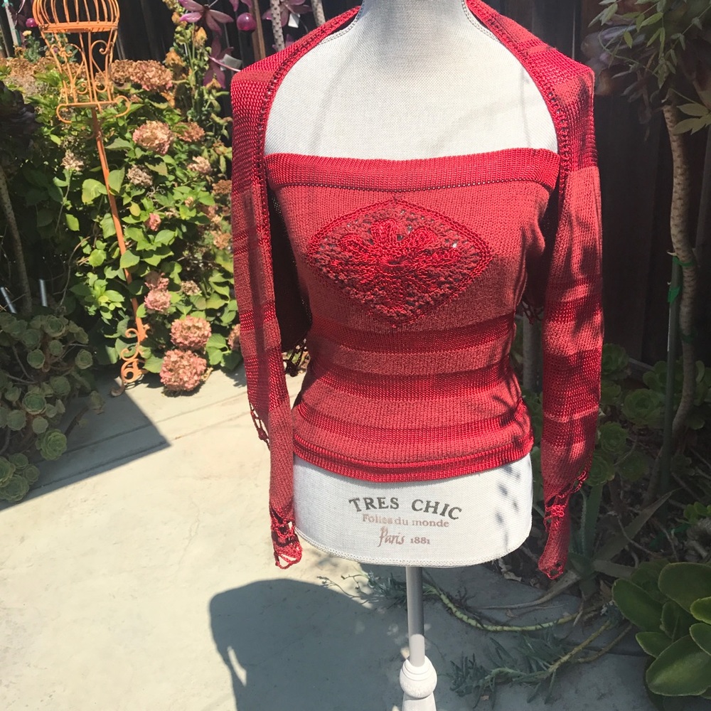 Strapless sweater shawl set Red Size Small